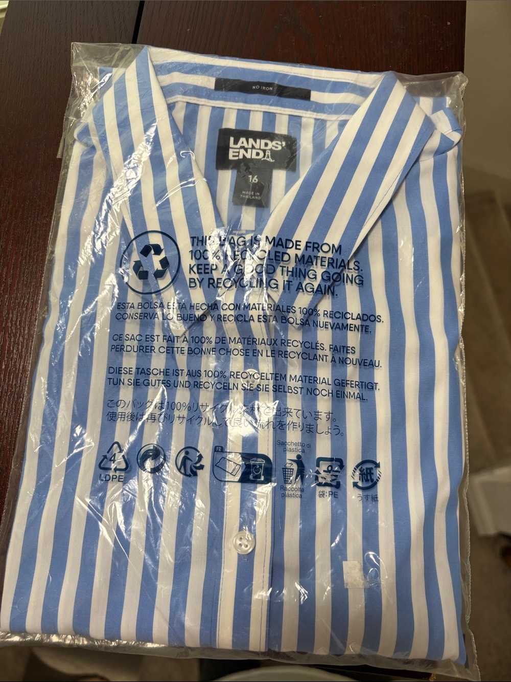 Lands' End Men’s Light Blue & White Vertical Stripe Button-Down Shirt